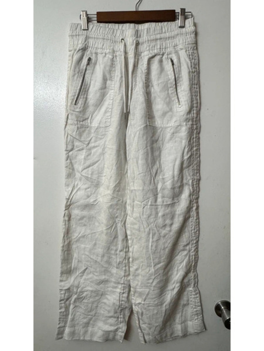 Athleta White Linen Drawstring Pants with Zipper Pockets Size 6